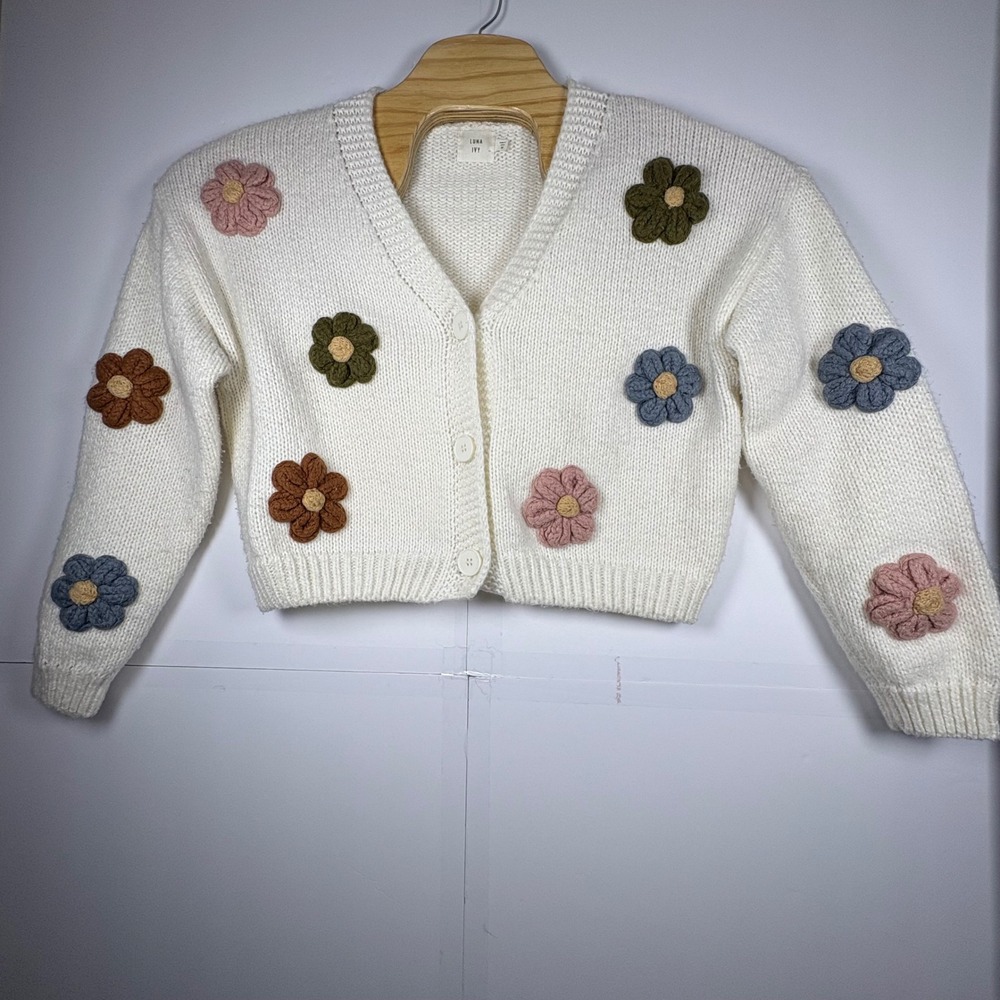 Luna & Ivy Women's Puff 3D Crocheted Polyester Flower Cardigan White Sz Med‎